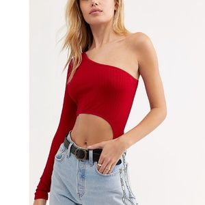 Free people FP Red One Shoulder Bodysuit XS
